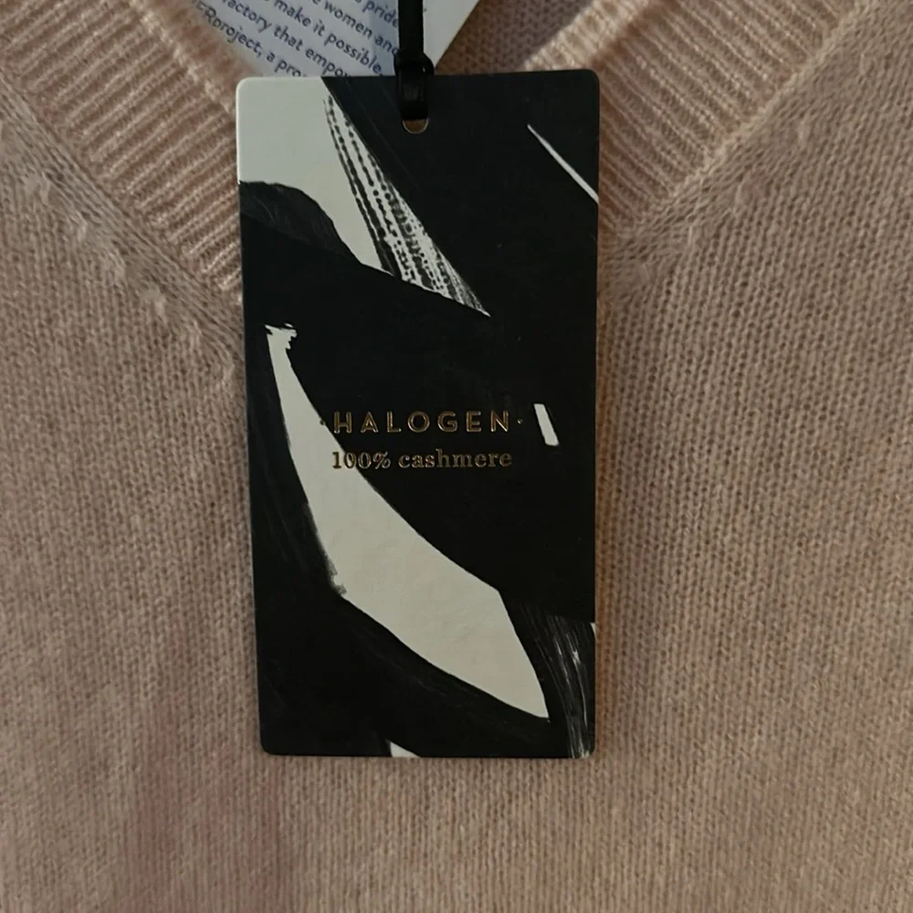 Halogen 100% Cashmere Pink v neck sweater size Small women’s - Picture 6 of 9